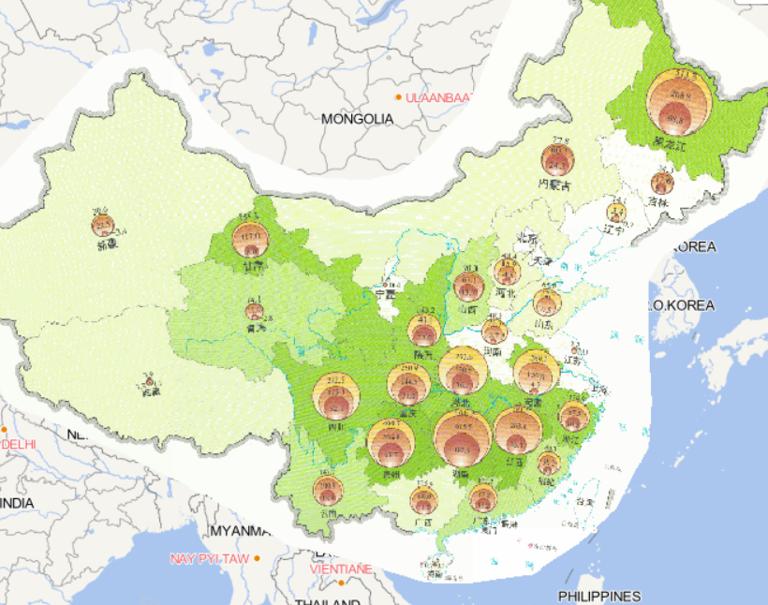 Online map of crops affected by flood and geological disasters in China in 2014