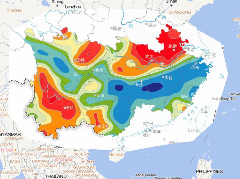Online map of disaster percentage of precipitation anomalies of flood in southern China from June 18 to 22, 2014