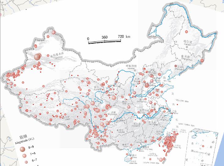 Epicentral online distribution map of the Chinese earthquake (2300 BC-2000, March, magnitude 4 or above)