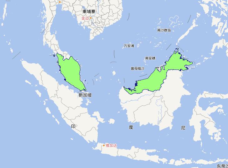 Online map of Malaysia Level 0 administrative boundaries