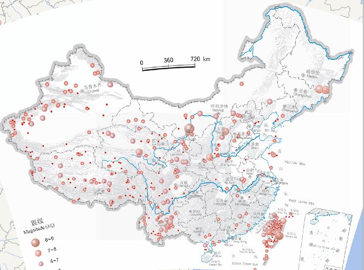 Online epicentral distribution map of the Chinese earthquake (2300 BC - 2000, January, magnitude 4 or above)