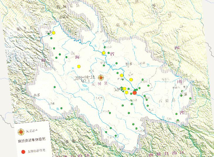 Tourist resources online map in earthquake-stricken area in Yushu in 2010
