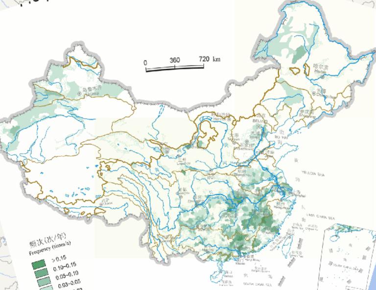 Online map of flood frequency in China (1949-2000)