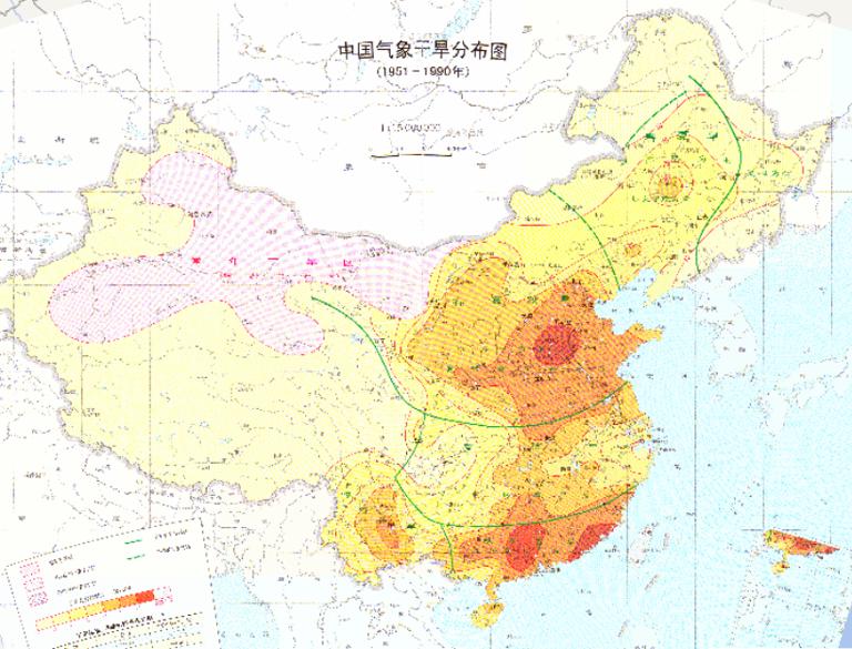 Online map of drought distribution of meteorological data in China (1951-1990)