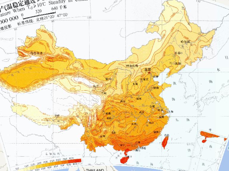 China's daily average temperature stability through ≥ 10 ℃ accumulated temperature online map
