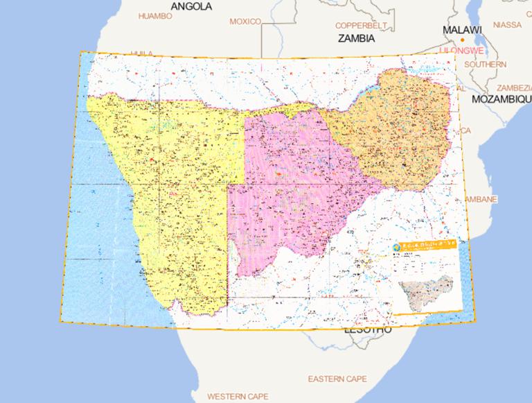 Namibia, Botswana, Zimbabwe Online Map