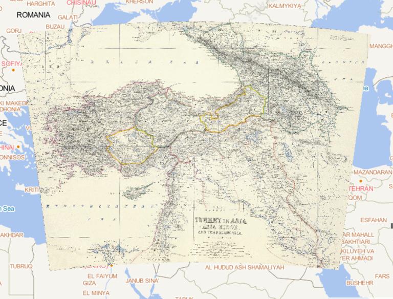 Online map of Turkey in Asia region in 1869
