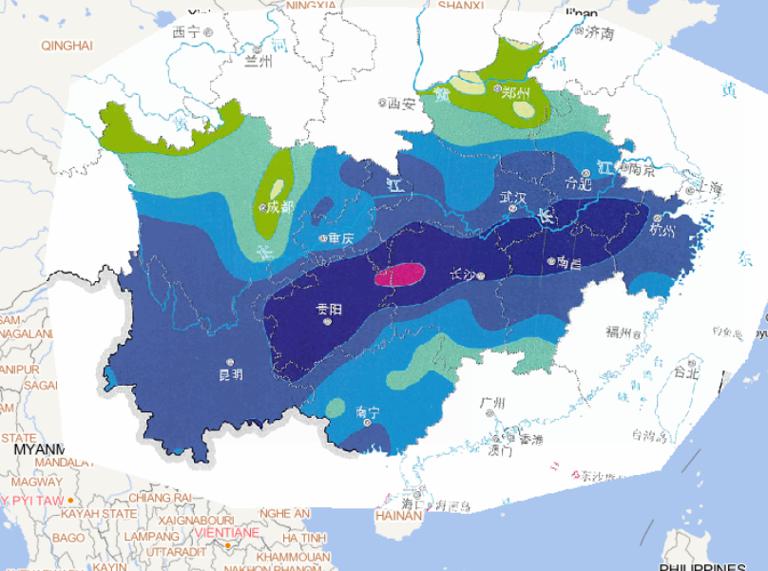 Online map of accumulated precipitation of flood disaster in southern China from July 11 to 17, 2014