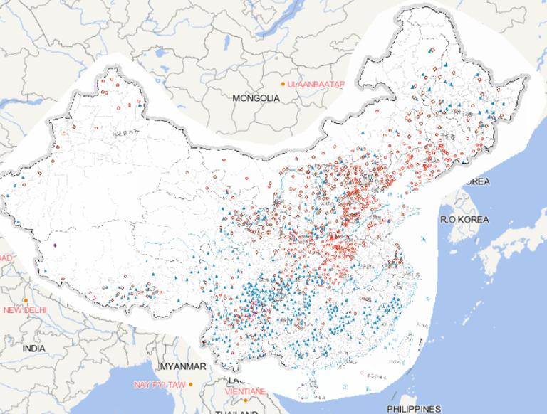 Online map of China's August disaster distribution in 2014