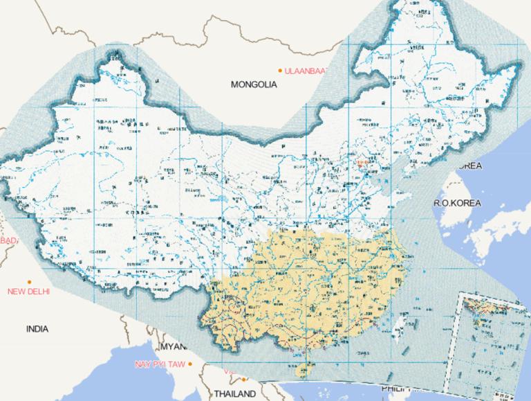 Online map of mild low temperature frequency, overcast rain (indicator 2) during the seedling raising period of double cropped early rice in China
