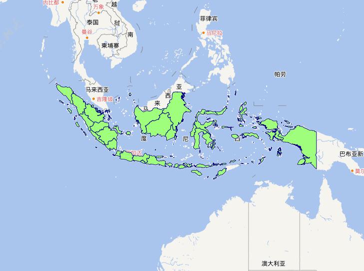 Online map of Indonesian level 1 administrative boundaries