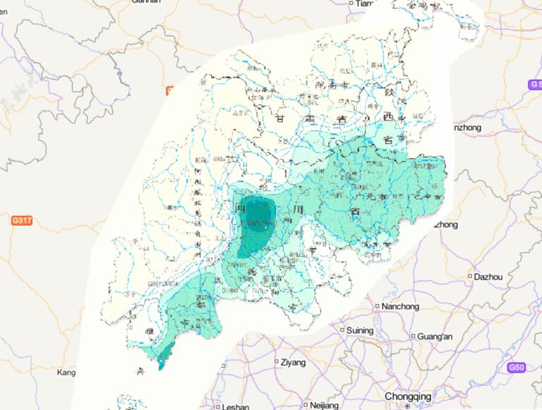 Online map of annual rainstorm and flood frequency in Wenchuan disaster area in China
