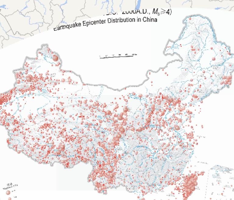 Online map of earthquake epicentral distribution in China (magnitude 4 or above)