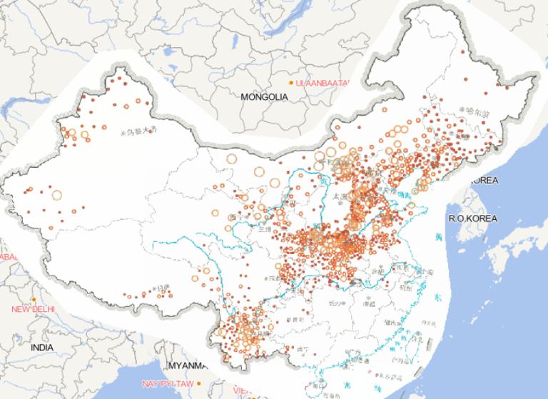 Online map of frequency distribution of drought disasters in China in 2014