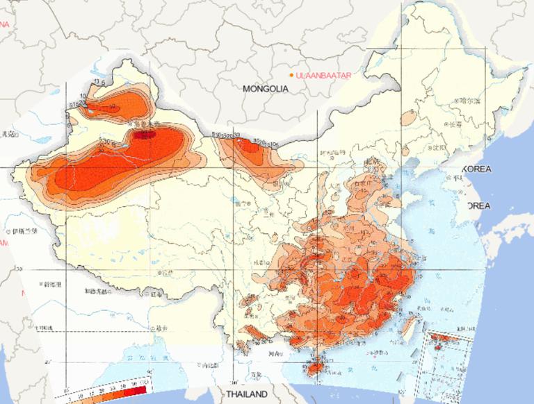 Online map of average annual high temperature days in China from 1981 to 2010