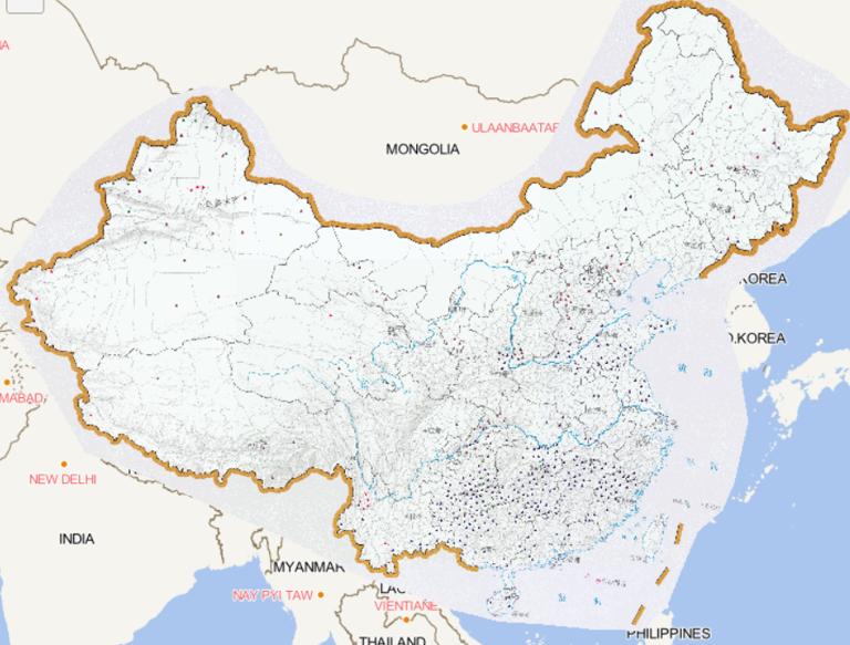 Online map of the affected areas in March 2013 in China