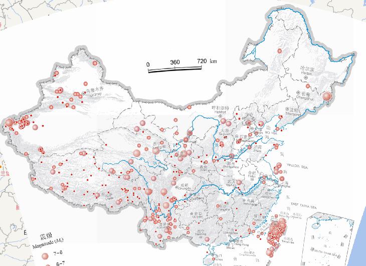 Epicentral distribution online map of Chinese earthquakes (2300 BC - 2000, April, magnitude 4 or above)