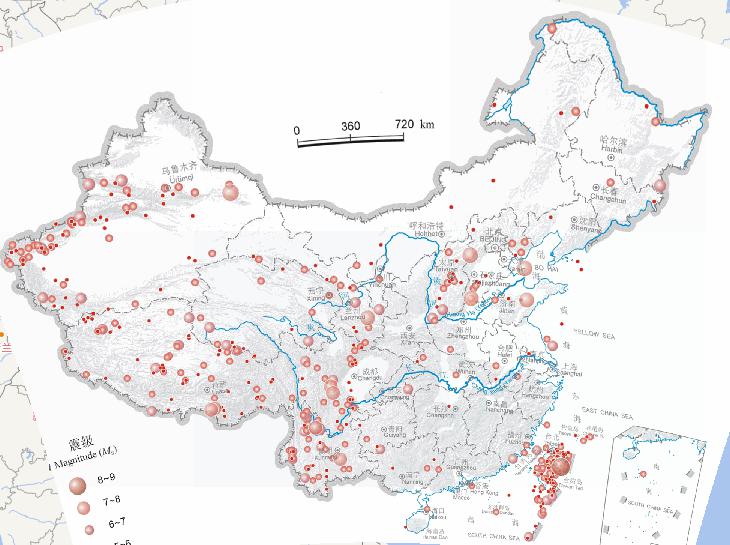 Epicentral online distribution map of the Chinese earthquake (2300 BC-2000, June, magnitude 4 or above)