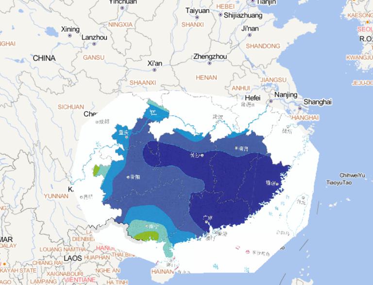 Online map of accumulated precipitation of flood disaster in the south of Yangtze River in mid to late May 2014