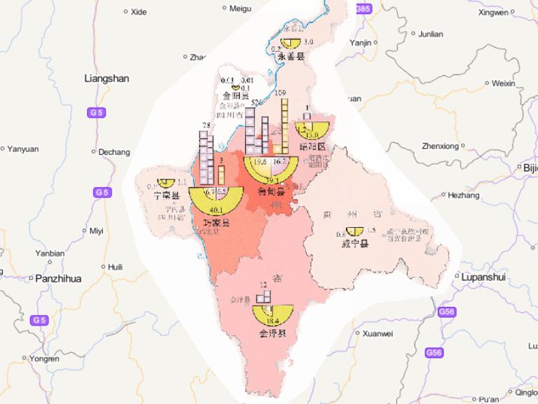 Online map of people affected by 6.5 magnitude earthquake in Yunnan's Ludian on August 3, 2014