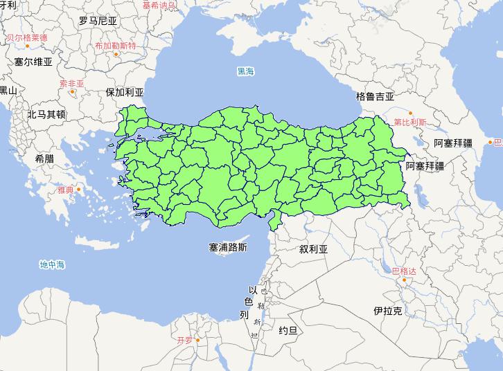 Online map of Turkey level 1 administrative boundaries