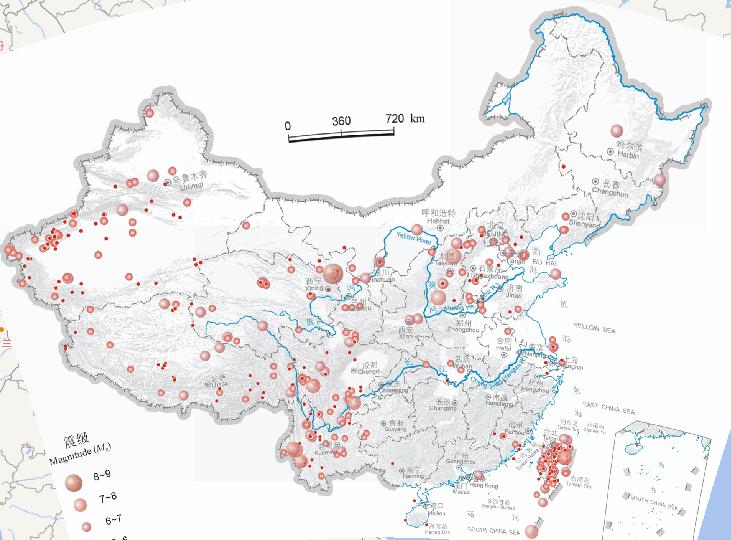 Online epicentral distribution map of the Chinese earthquake (2300 BC - 2000, May, magnitude 4 or above)