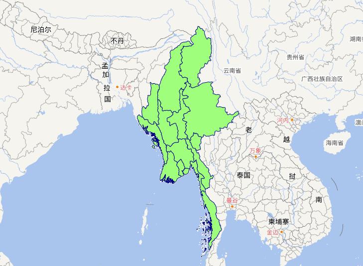 Republic of the Union of Myanmar level 1 administrative boundaries online map