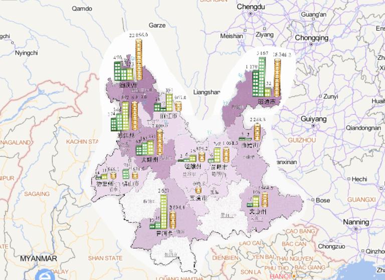 Online map of house damage and economic losses caused by flood and debris flow in early July 2014 in Yunnan Province