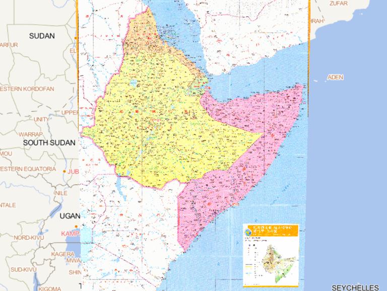 Ethiopia, Eritrea, Somalia, Djibouti online map