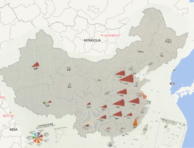 Online map of collapsed housing by province and disaster in China in 2016