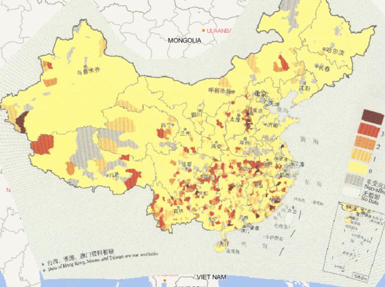 Online map of death toll by county in China in 2016