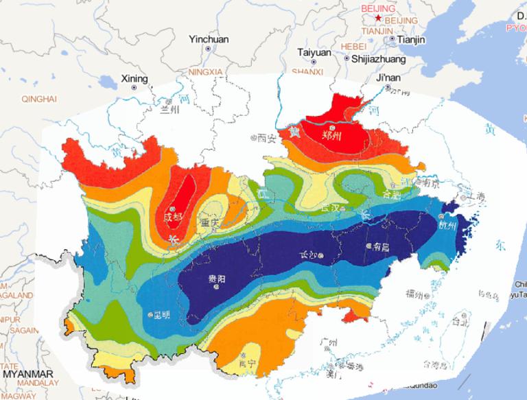Online map of disaster percentage of precipitation anomalies of flood disasters in southern China from July 11 to 17, 2014