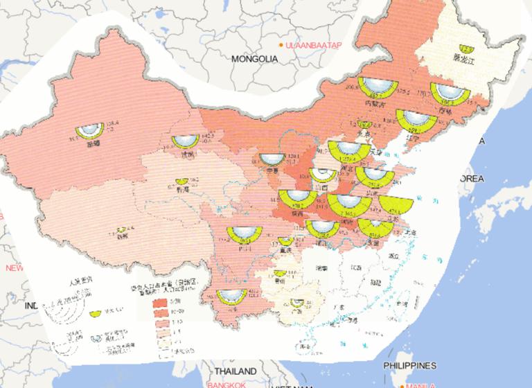 Online map of people affected by drought disaster in China in 2014
