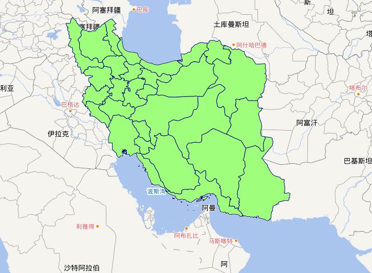 Online map of Iranian level 1 administrative boundaries
