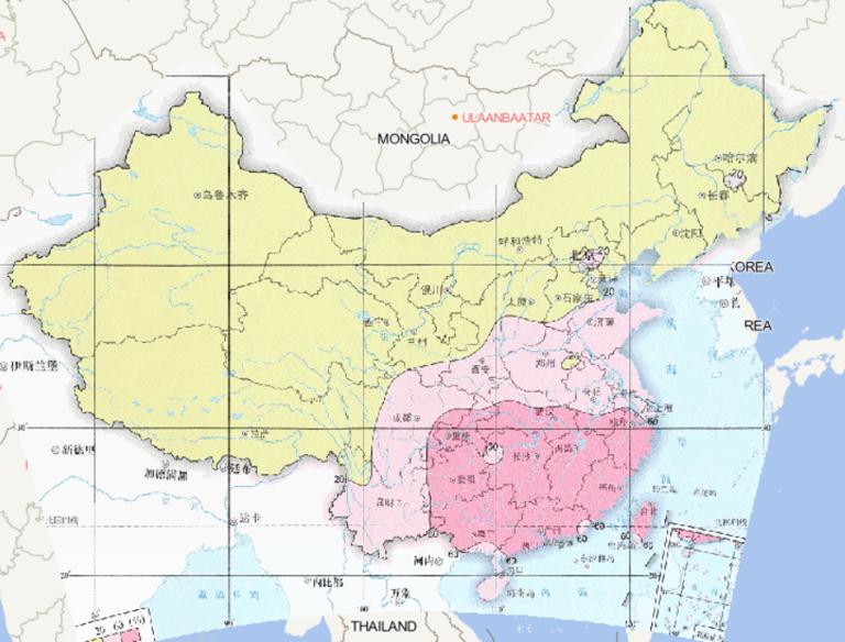 Online map of spring acid rain frequency in China from 1992 to 2015