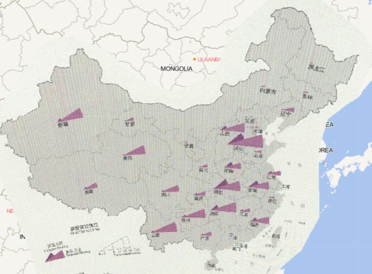 Online map of affected housing by province in China in 2016