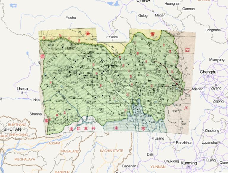 An online map of Xikang in 1933 during the Republic of China