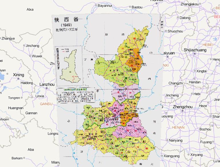 History map of 1949 in Shaanxi province of China