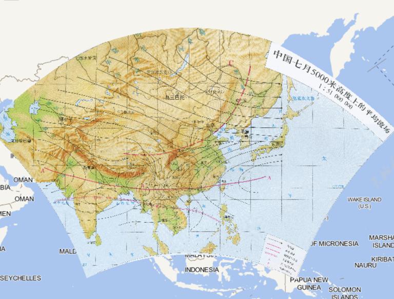 Online map of mean flow field over 5000 m height in July