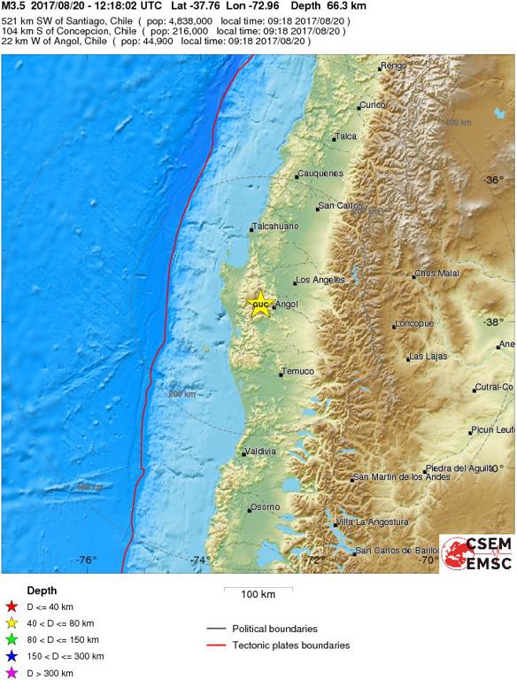 August 20, 2017 Earthquake Information of Araucania, Chile