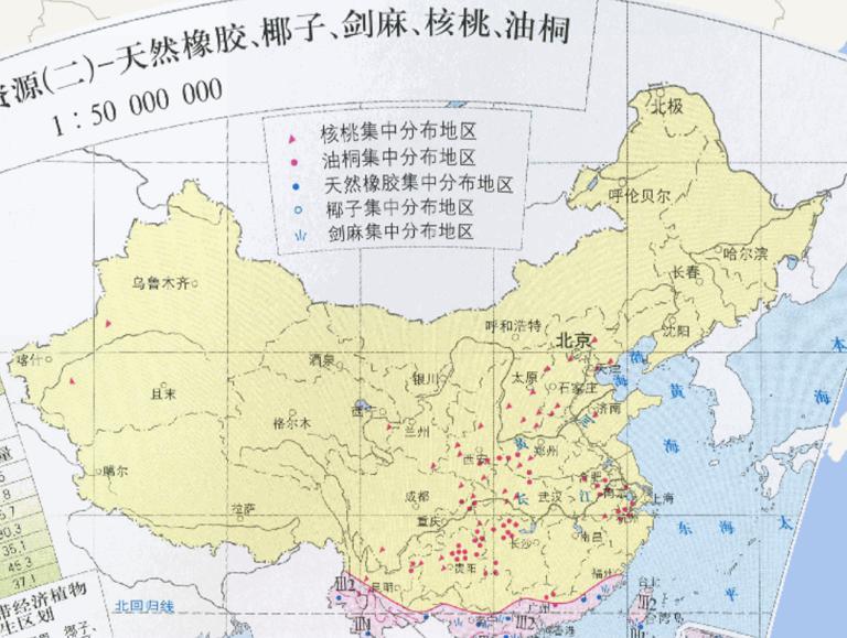 China's special economic plant resources (natural rubber, coconut, sisal, walnuts) Online Map