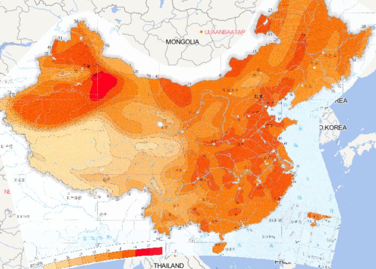 Online map of threshold distribution of daily maximum temperature in China in 100 years