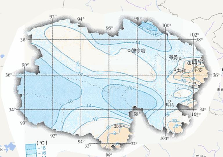 Online map of January average temperature in Qinghai Province, China