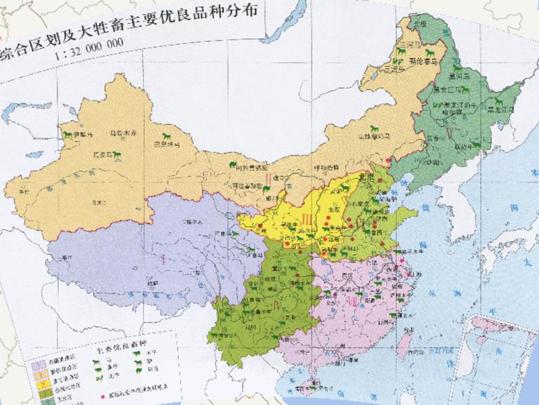 Comprehensive regionalization of animal husbandry and the distribution of the main fine varieties of large livestock in China