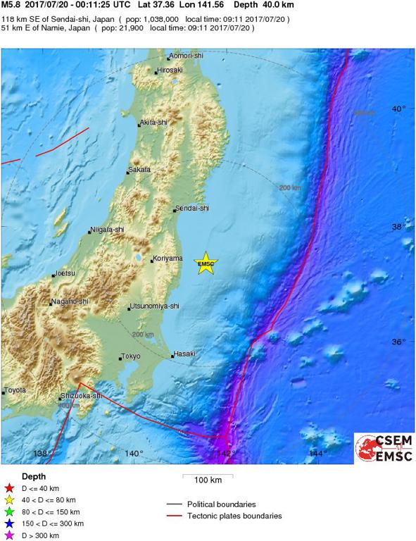 July 20, 2017 Earthquake Information of Honshu, Japan