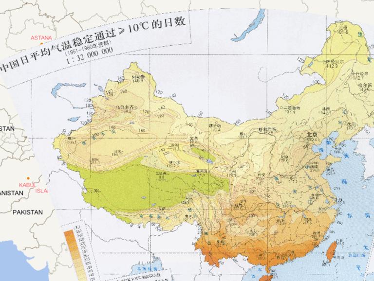 China Daily Average Temperature Stable Number of days ≥10 ℃ (1951-1980 data) Online Map