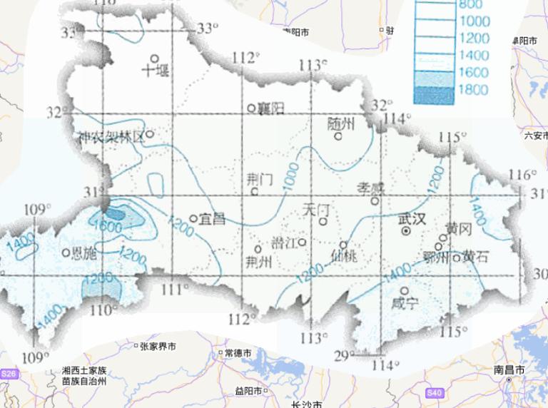 Online map of annual precipitation in Hubei Province, China