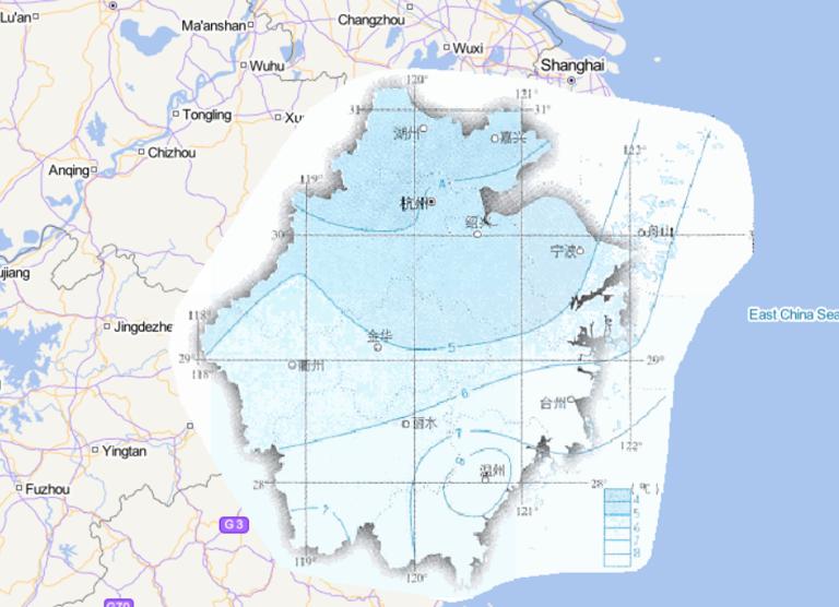 Online map of January average temperature in Zhejiang Province, China