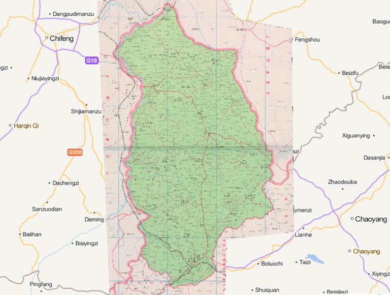 Online Map of Administrative Divisions of Jianping County, Chaoyang City, Liaoning Province, China