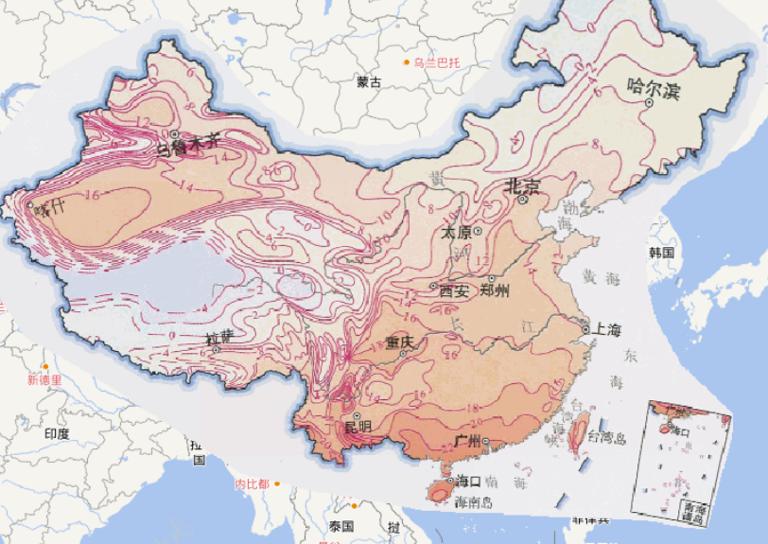 Online map of average temperature in April in China